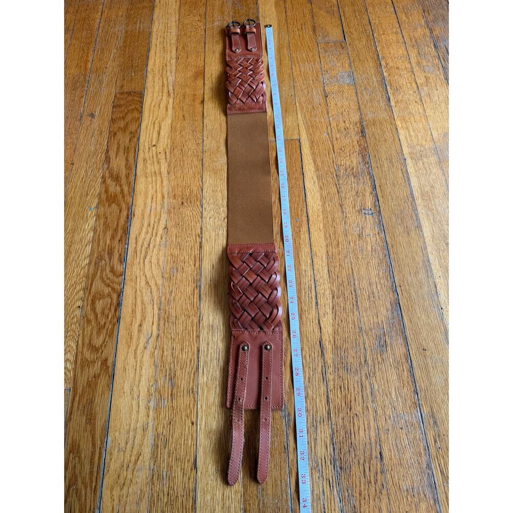 EXPRESS Wide Brown Woven Leather Waist Belt sz S/M - Picture 11 of 11